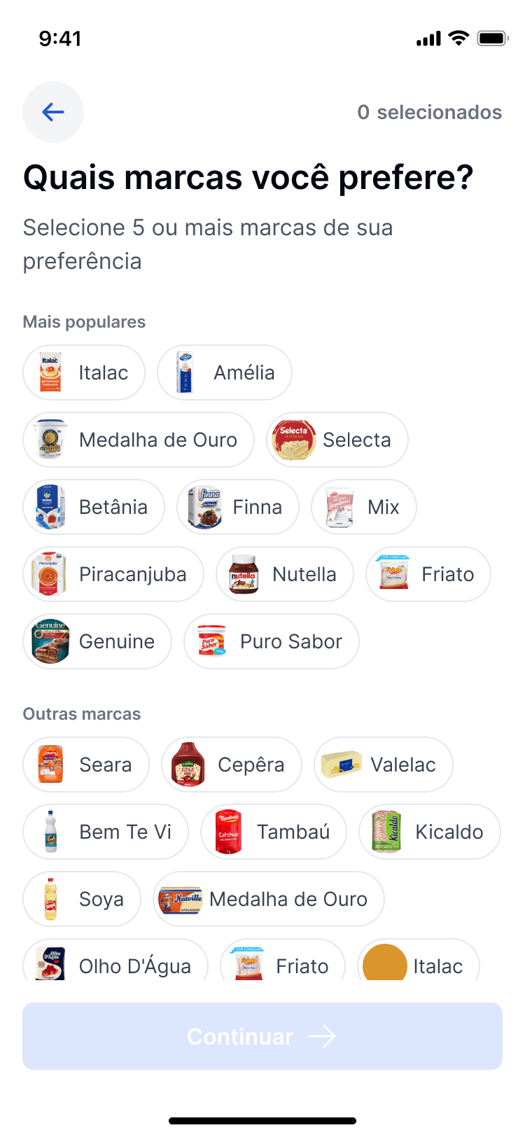 Brand preference screen