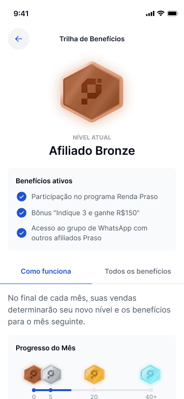 Bronze affiliate benefits screen