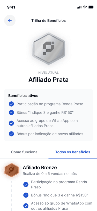 Silver affiliate benefits screen